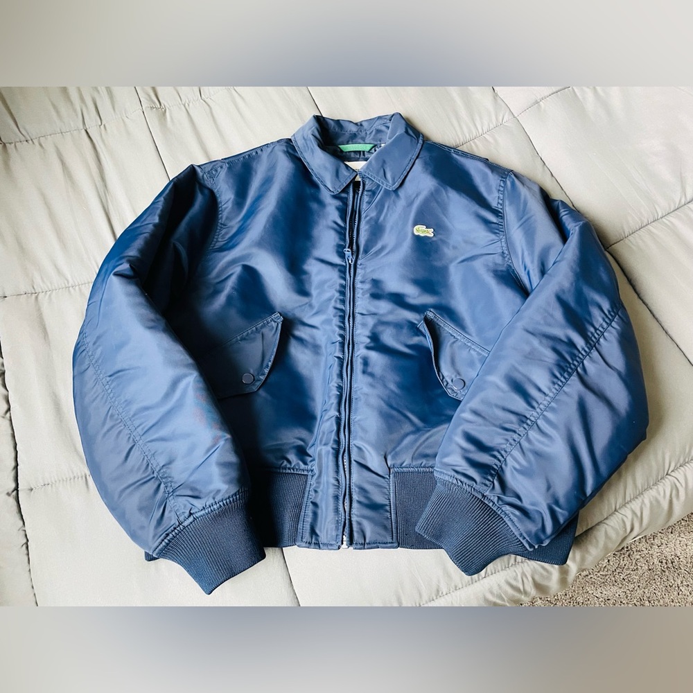 Lacoste women’s oversized Navy bomber jacket with embroidered logo size 42 US 10